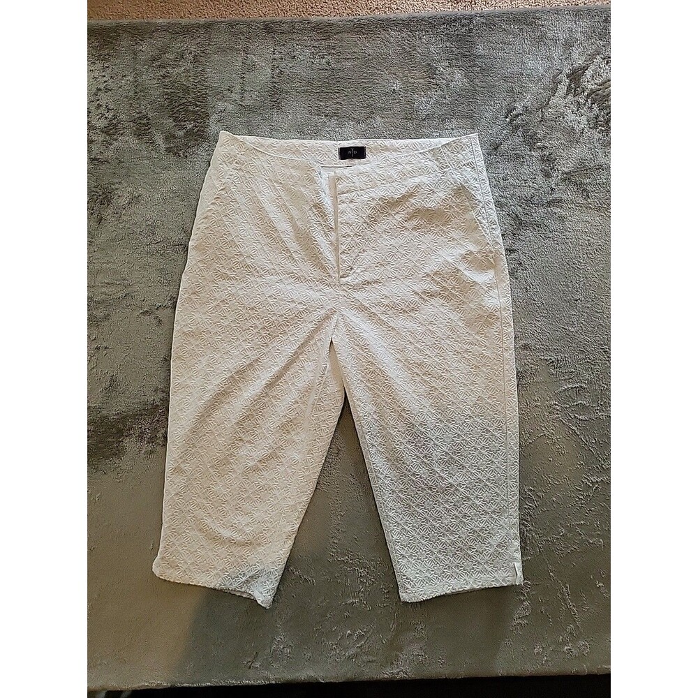 Nyd Skimmer Pants Crop Womens Size 10 White Embroidered Flower Flower Print